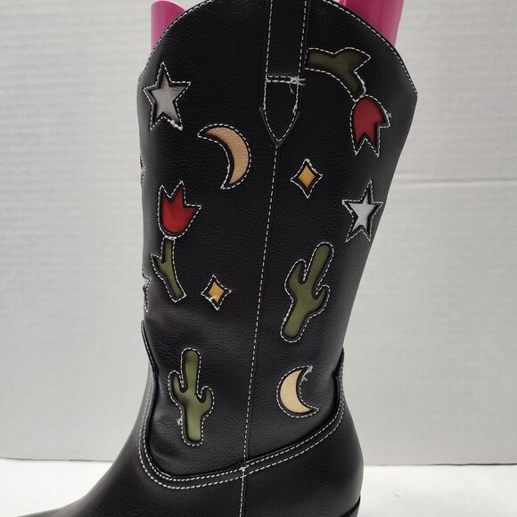 New No Boundaries Novelty Western Boots - Flower, Cactus, Moon & Stars - Size 8 - Picture 5 of 9